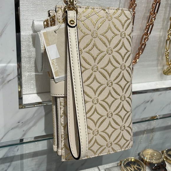 Michael Kors Jet Set Travel Large Double-Zip Wristlet-Wallet-PhoneHolder Pale Gd - Picture 14 of 16